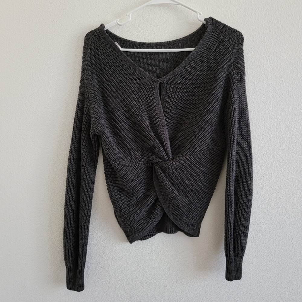 GAP Crop Twist Charcoal Chunky Knit Sweater